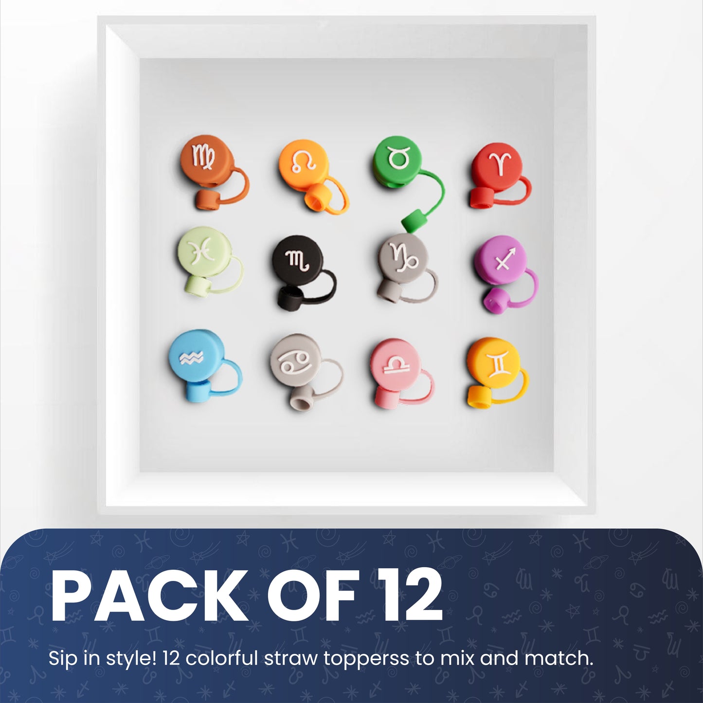 AstroTops Zodiac Straw Toppers (Pack of 12)